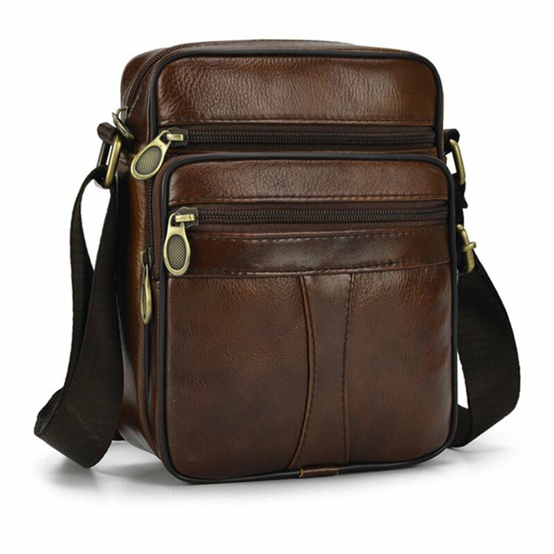 Casual Man Chest Pack Cowhide Genuine Leather Male Crossbody Messenger Bags Fashion Multi-layer Zipper Waterproof Shoulder Bag