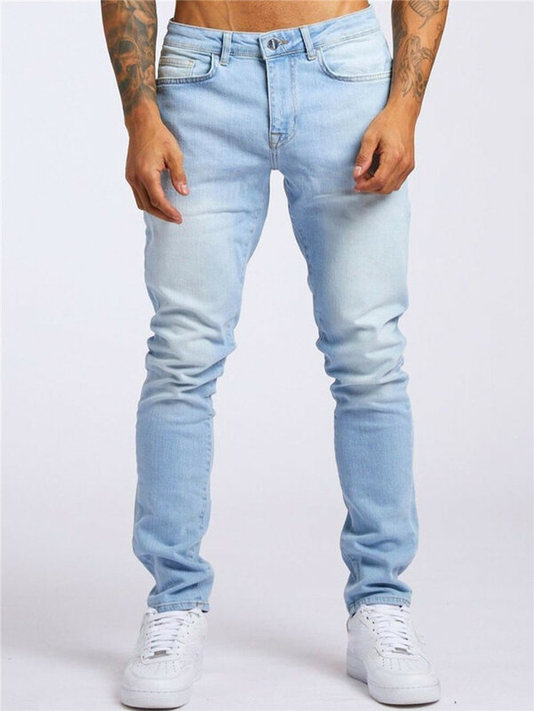 Moda calças de brim dos homens de cintura alta jeans magros denim namorado calças primavera outono em linha reta biker preto azul jean