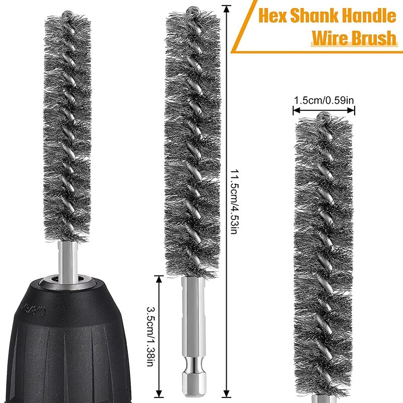 Stainless Steel Bore Brush Wire Brush For Power Drill Cleaning Wire Brush Stainless Steel Brush With Hex Shank Handle