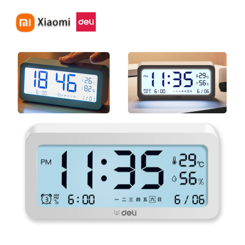 Xiaomi deli despertador eletrônico thermo-umidade monitor de alarme multifuncional com função visual de temperatura e umidade