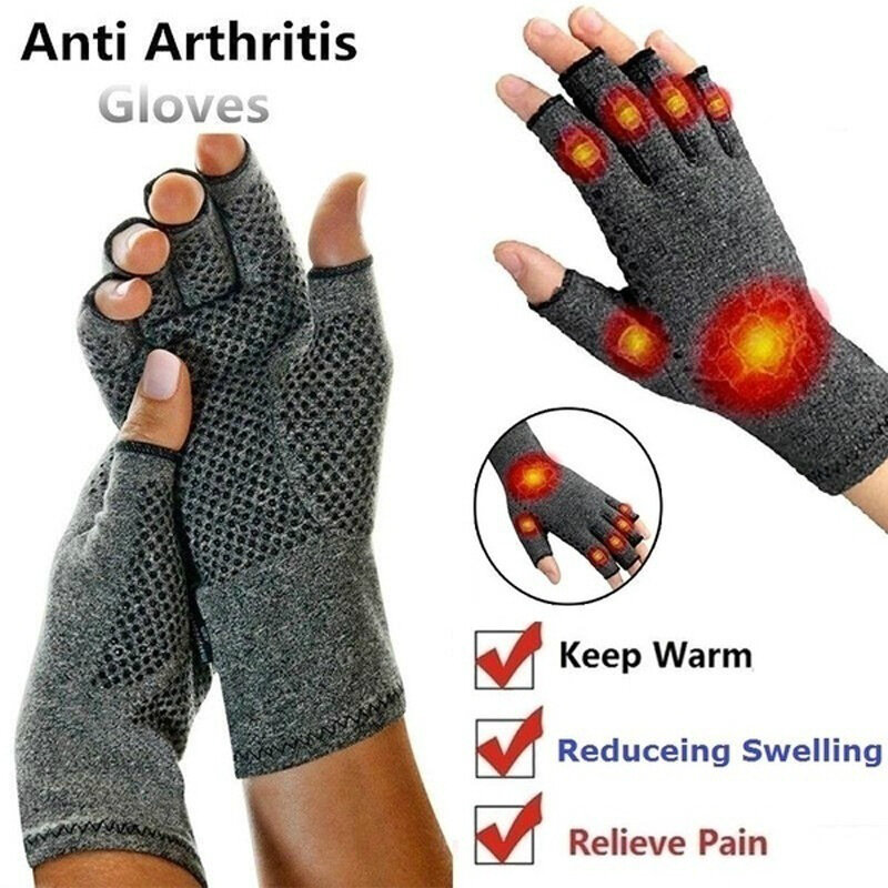 1คู่ฤดูหนาวการบีบอัดข้ออักเสบถุงมือฟื้นฟูสมรรถภาพถุงมือครึ่งนิ้ว Anti Arthritis Therapy ถุงมือข้อมือรอ...