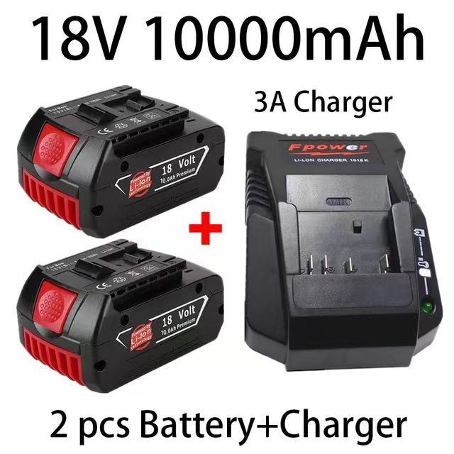 Batterieリチウムイオン18v 10ah充電式注ぐperceuse électriqueボッシュBAT609 BAT609G BAT618 BAT618G BAT614 + 1充電器