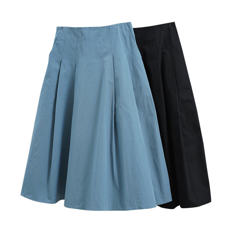 Early Spring Skirt Mulheres Algodão Cintura Alta A linha Retro Mid-length Umbrella Saias Moderno Solto Slim Moda Plissada Skort