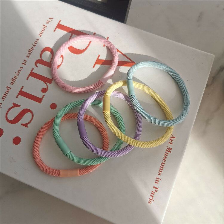 6pcs Women Colorful Thick Elastic Hair Band Spring Summer Solid Basic Rubber Band Stretch Hair Rope Head Band Nice Ponytail Gum