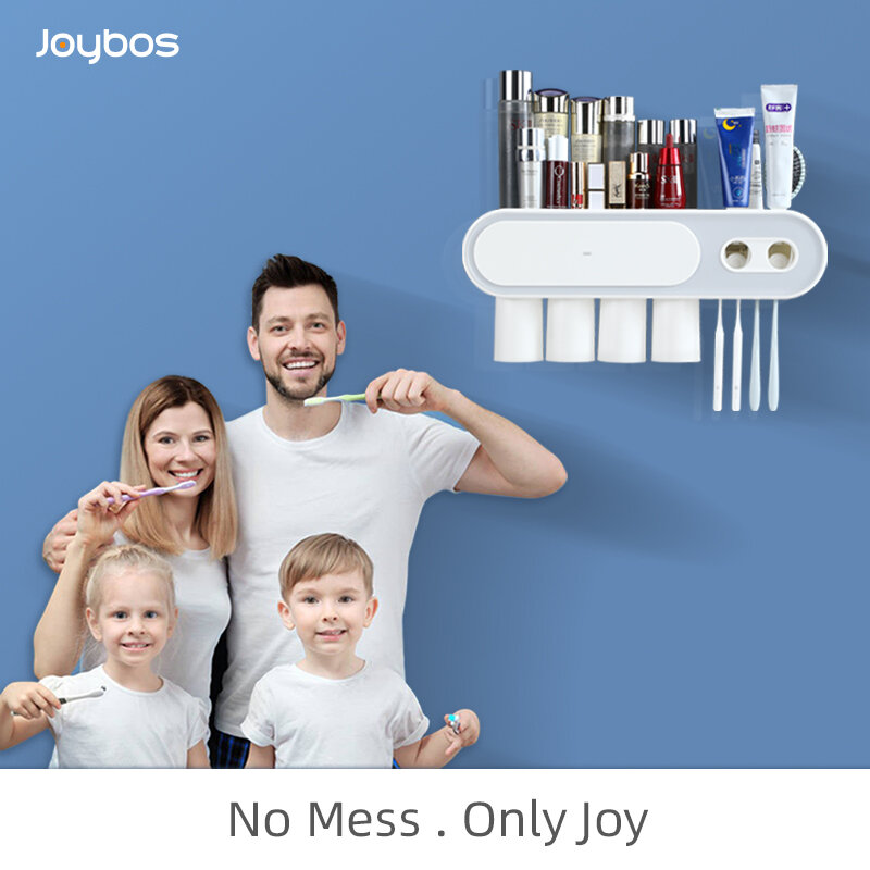 Joybos banheiro titular escova de dentes fixado na parede do banheiro rack armazenamento duplo dispensador creme dental automático com copos magnéticos