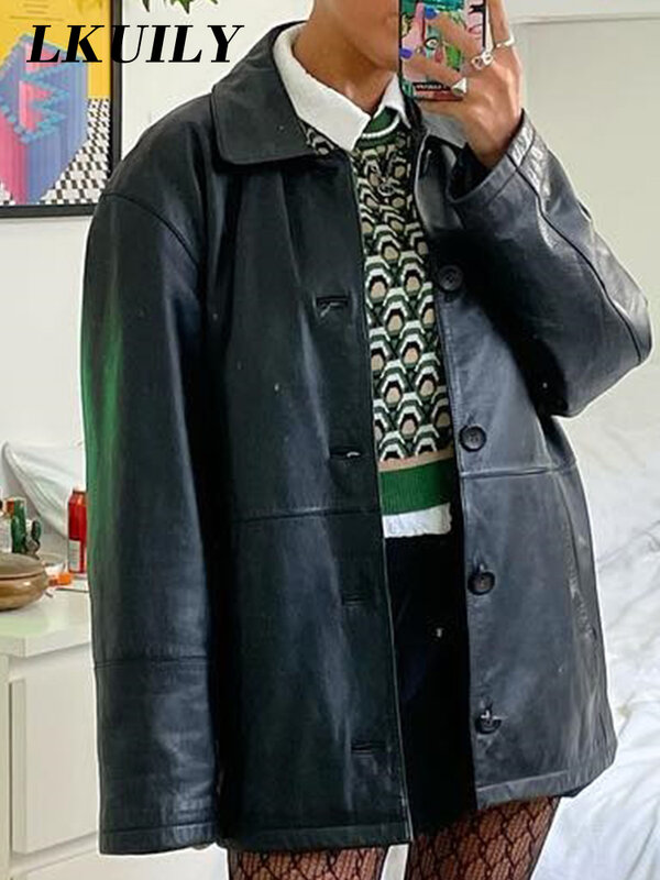 Mulher do vintage preto básico blazer de couro falso 2022 outono casual feminino sólido manga longa plutônio outwear senhoras blazers em linha reta