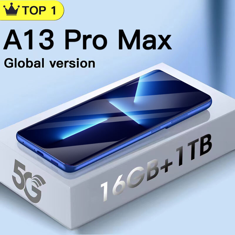 글로벌 버전 A13 Pro Max 스마트 폰 16GB 512GB 전체 화면 휴대 전화 6.7 인치 HD 핸드폰 24 + 48 백만마력 카메라 6000mAh Android10