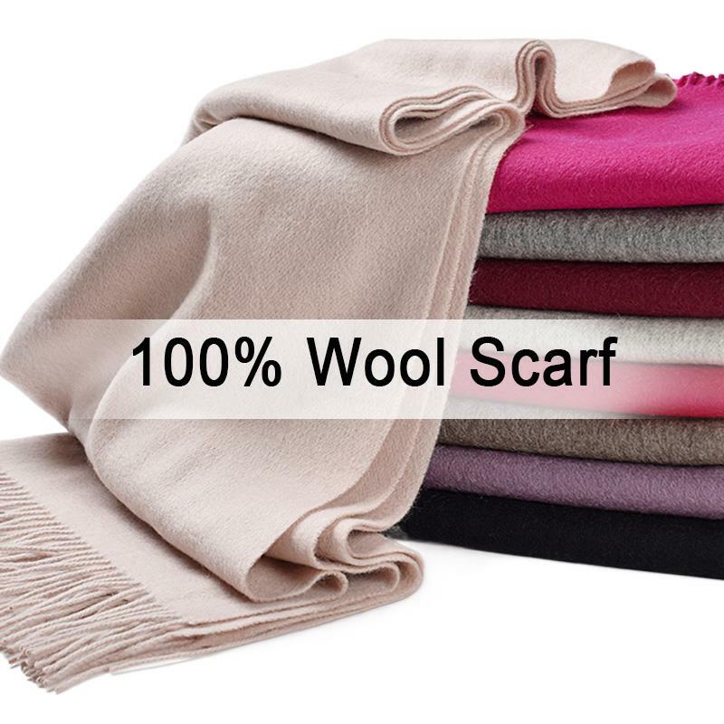 Nuovo 100% sciarpa in pura lana scaldacollo donna Echarpe Beige avvolge con nappa sciarpe in Cashmere Fine Foulard grande Femme per donna