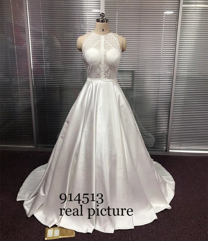 Богемное свадебное платье, кружевное атласное платье-трапеция на пуговицах сзади, свадебное платье