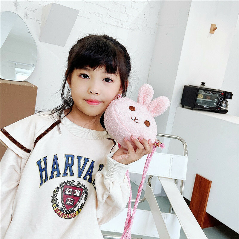 Kawaii Girls Shoulder Bag Mini Furry Cartoon Schoolbag Autumn Cute Rabbit Ear Crossbody Bags Winter Fashion Kids Keys Coin Purse