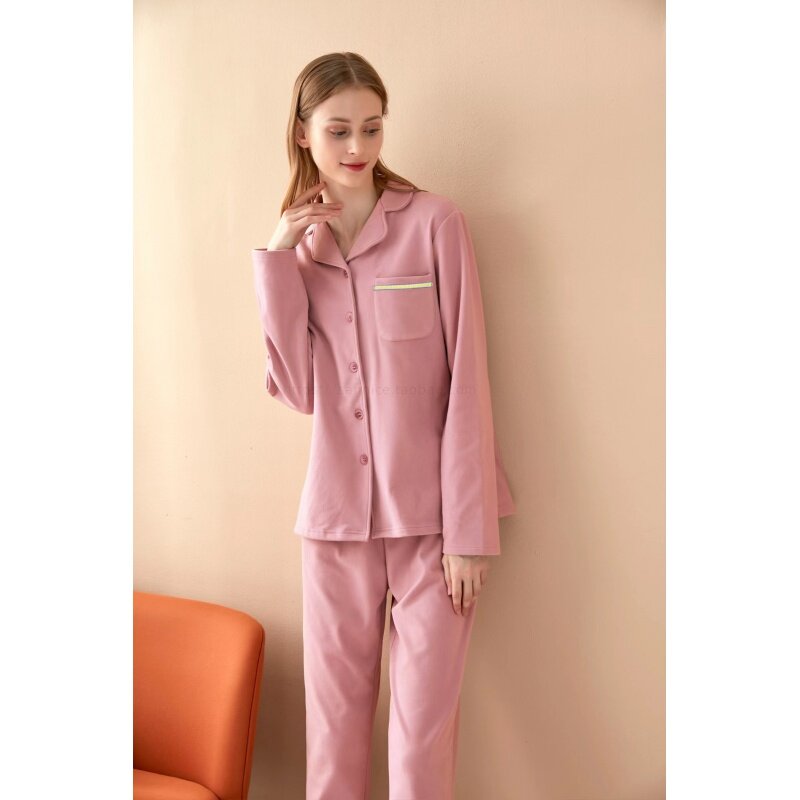 Pijama térmico de mangas compridas feminino, terno de duas peças, roupa de casa espessa, velo escovado, roupa interior quente, inverno