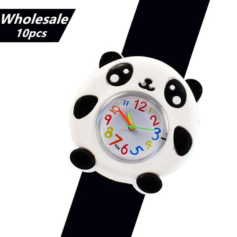 Low-ราคาขายส่ง10ชิ้นเด็กนาฬิกานาฬิกา3D Panda Bear ชุดเด็กของเล่นเด็กผู้หญิงคริสต์มาสของขวัญเด็ก slap นา...