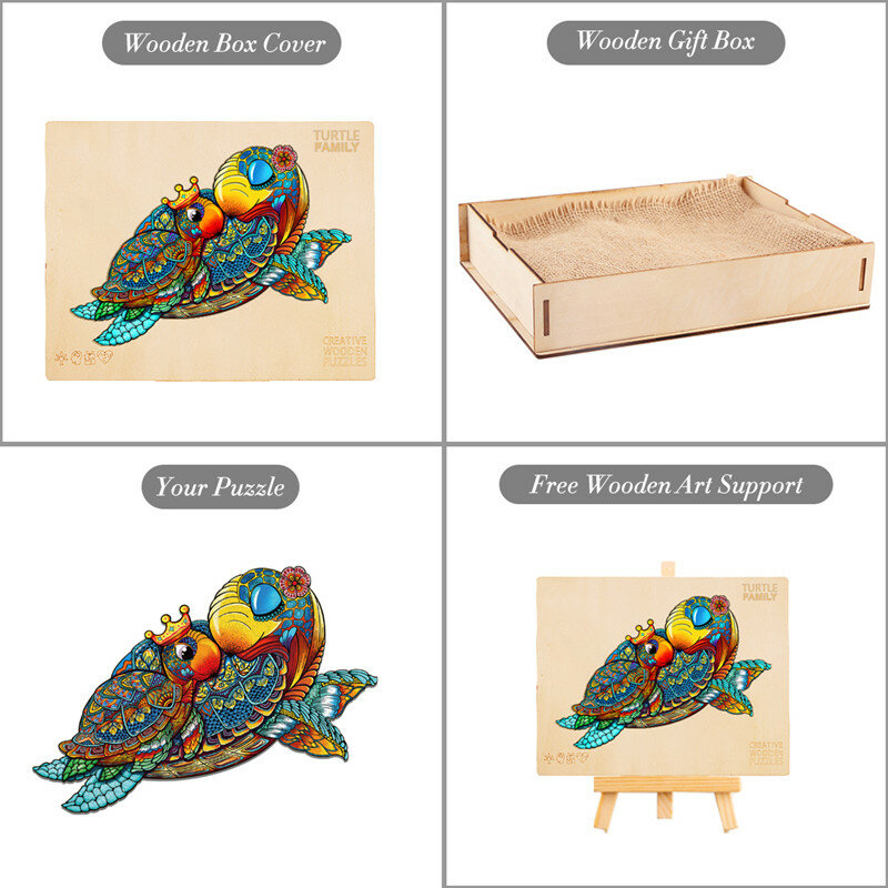 Drewniana układanka ze zwierzętami dla dorosłych dzieci unikalna żółw 3D Puzzle drewniane zabawki edukacyjne rodzina układanka Puzzle Bois prezenty