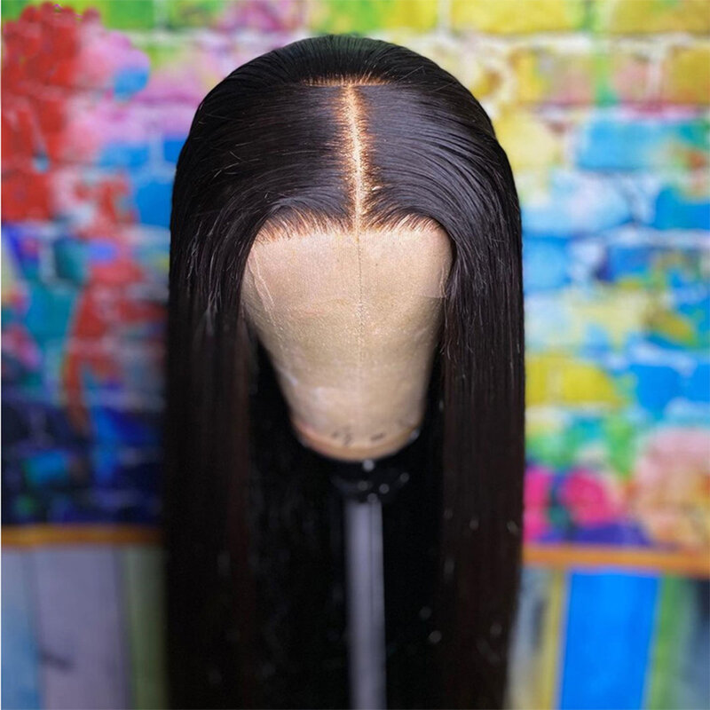 26 дюймов 180% Плотность длинный шелковистый прямой синтетический кружевной передний парик для женщин с детскими волосами термостойкие волос...