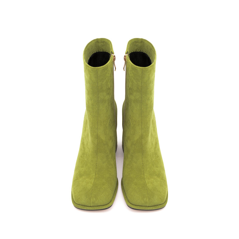 Fansaidi 2022 moda inverno zíper saltos grossos azul verde quadrado toe tornozelo botas matin botas femininas tamanho grande 41 42 43 44 45