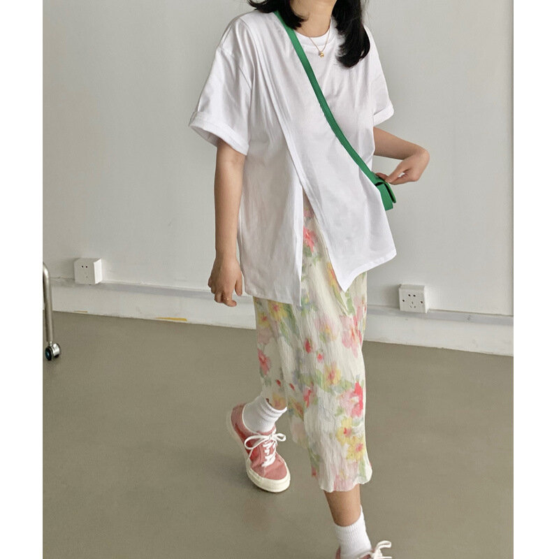 Fairy Pleated Midi Skirt Summer Floral Beach Skirt Traff  Skirts  Cute Vintage Elegant Clothes Korean Clothing Streetwear Women