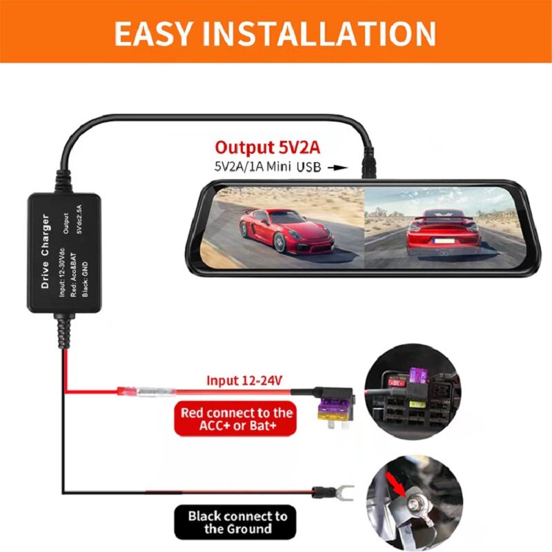 LeMyth Universal Hardwire Fuse Box Car Recorder Dash Cam Hard Wire Kit with USB Micro Male to Mini Female Adapter Cable