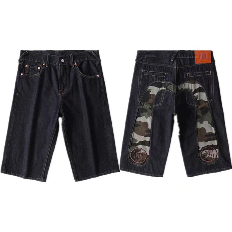 2022 New Men's Jeans Shorts Japanese Style M Print Pattern Casual Shorts Hip Hop Style Trendy Jeans Shorts Oversize