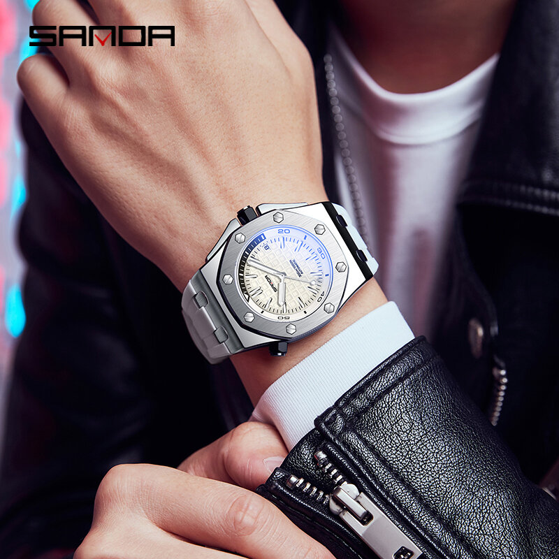 Sanda top marca de luxo automático relógio mecânico masculino pulseira silicone à prova dwaterproof água relógio para negócios retro relojes hombre