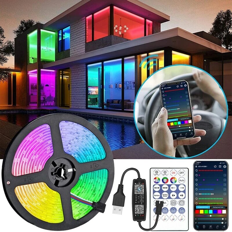 テレビのバックライト,10m,20m,LEDストリップライト,rgbic ws2812b/rgb 5050,Bluetooth赤外線リモコン,照明の装飾
