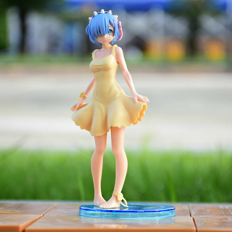 Anime Re: la vida en un mundo diferente desde cero Rem Ram falda amarilla figura Linda Emilia PVC figura de acción modelo de colección Juguetes