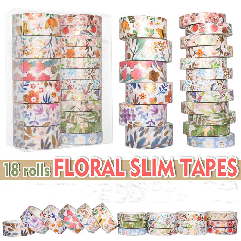 18 Stks/set Diy Scrapbooking Briefpapier Schoolbenodigdheden Romantische Bloemen Papier Washi Tape Bloem Masking Tapes Decoratieve Stickers