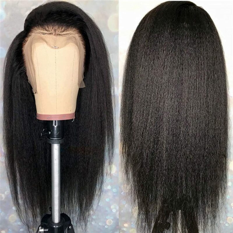 Kinky reta frente do laço perucas de cabelo humano brasileiro yaki cabelo humano em linha reta 30 Polegada 13x4 perucas de renda frontal para preto