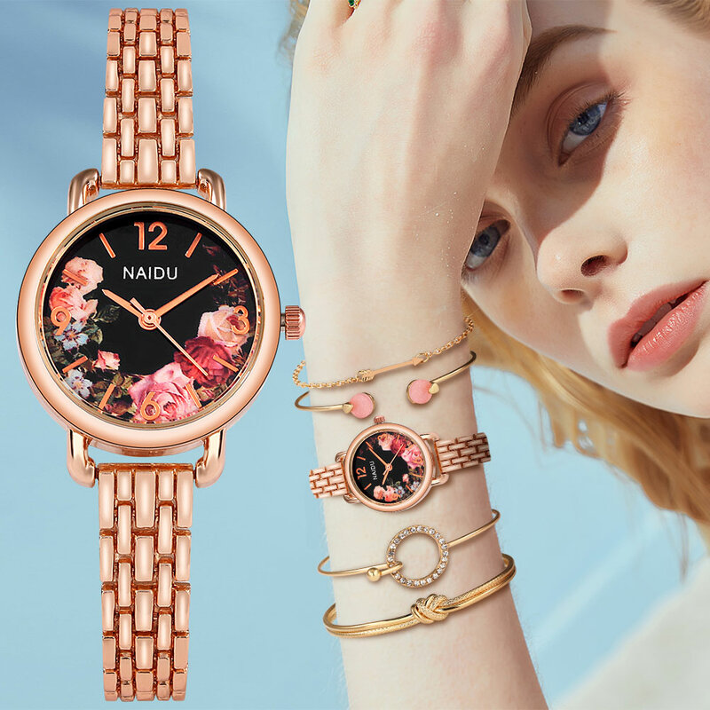 Luxo flor textura de mármore dial feminino relógio pulseira definir feminino elegante relógios de quartzo presente relogio feminino senhoras relógio de pulso
