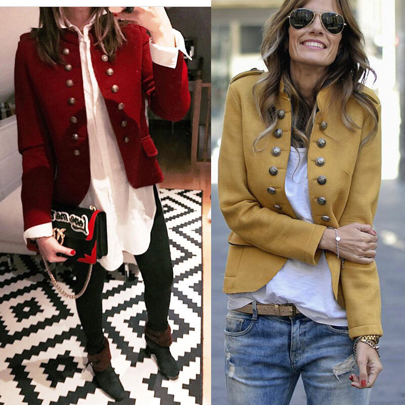 Trend ige Retro-Jacke Zweireiher Knöpfe Dekor gute Verarbeitung Herbst Winter einfarbig schlanke Freizeit mantel Damen bekleidung