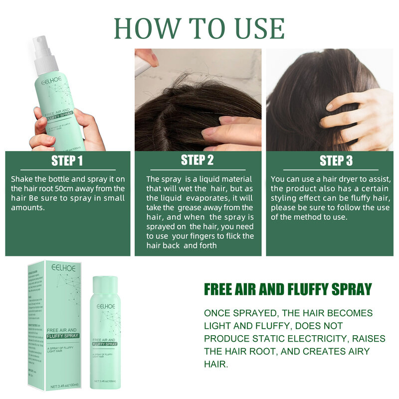 Spray pour cheveux secs pour femmes, shampoing, contrôle de l'huile, pelucheux, volume, pas de lavage, Spray pour racines, produit de pulvérisation, 100ml
