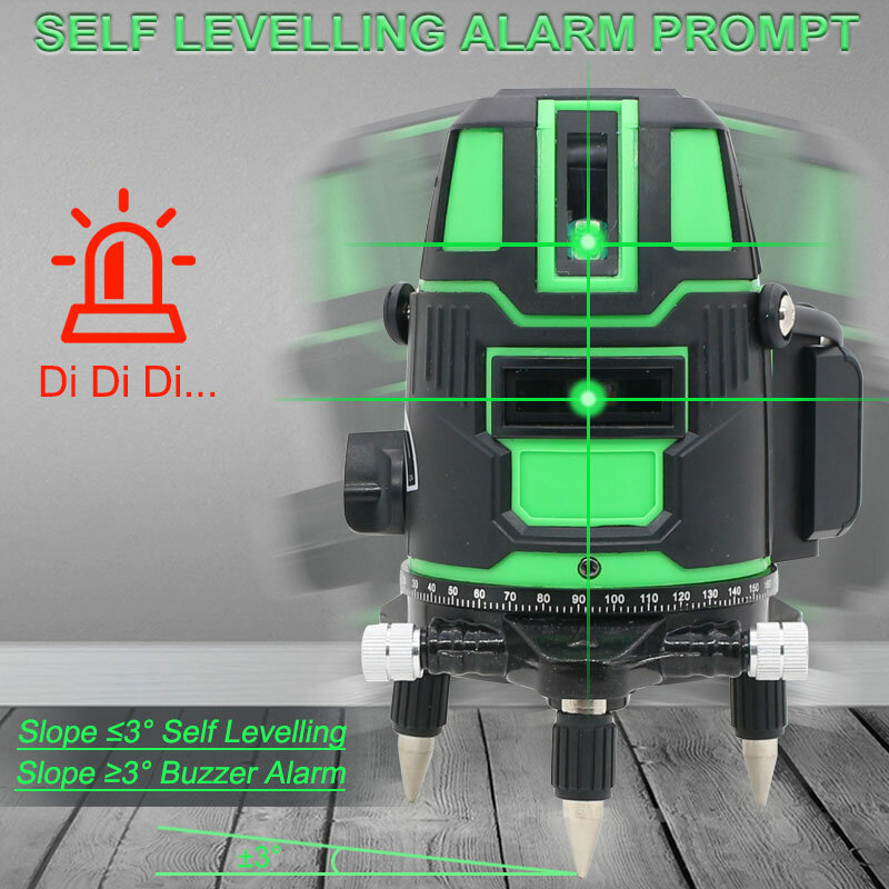 Auto-Nivelamento 360 Raio Verde Rotativo Nível Laser, 2, 3, 5 Linhas Cruzes, Direto, Horizontal, Vertical, Exterior, Interior