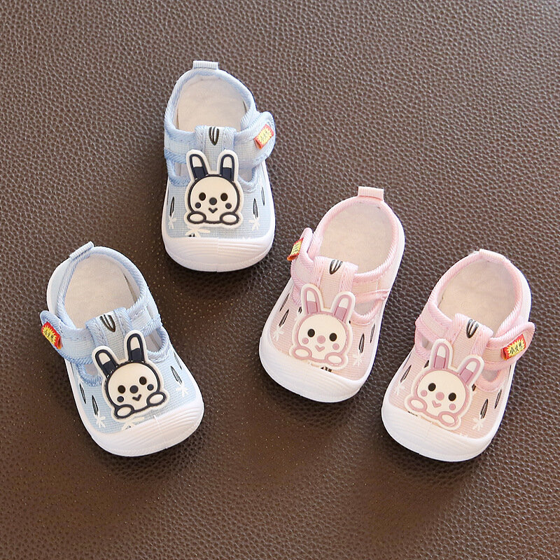 2022 Baby Boy Casual Shoes Blue Pink Cute Rabbit Pattern Newborn Infant Baby Girl Shoes Toddler Moccasins Squeaky Shoes F01201