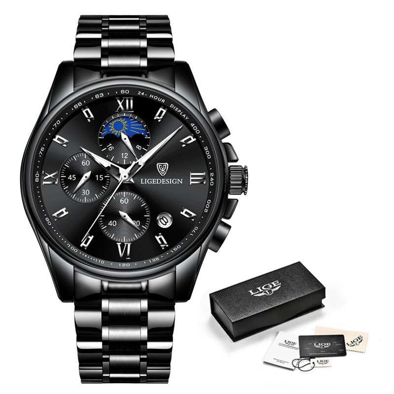 Ligeレロジオmasculinoステンレス鋼ビッグ男性は高級有名なトップブランドのメンズカジュアルドレス腕時計クォーツ腕時計