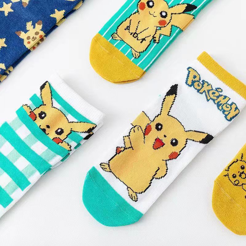 New Pokemon Pikachu Anime Kawaii Fashion Cotton Socks Character Toy Socks Sports Cartoon Couple Tube Socks Teen Gift