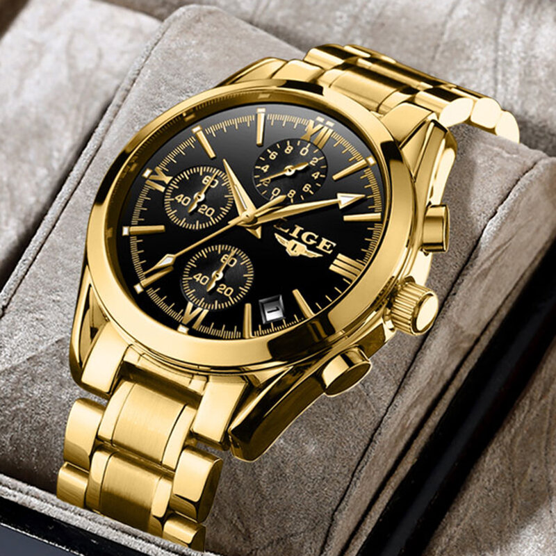 Часы наручные LIGE Мужские кварцевые с хронографом, брендовые люксовые модные повседневные в стиле милитари
