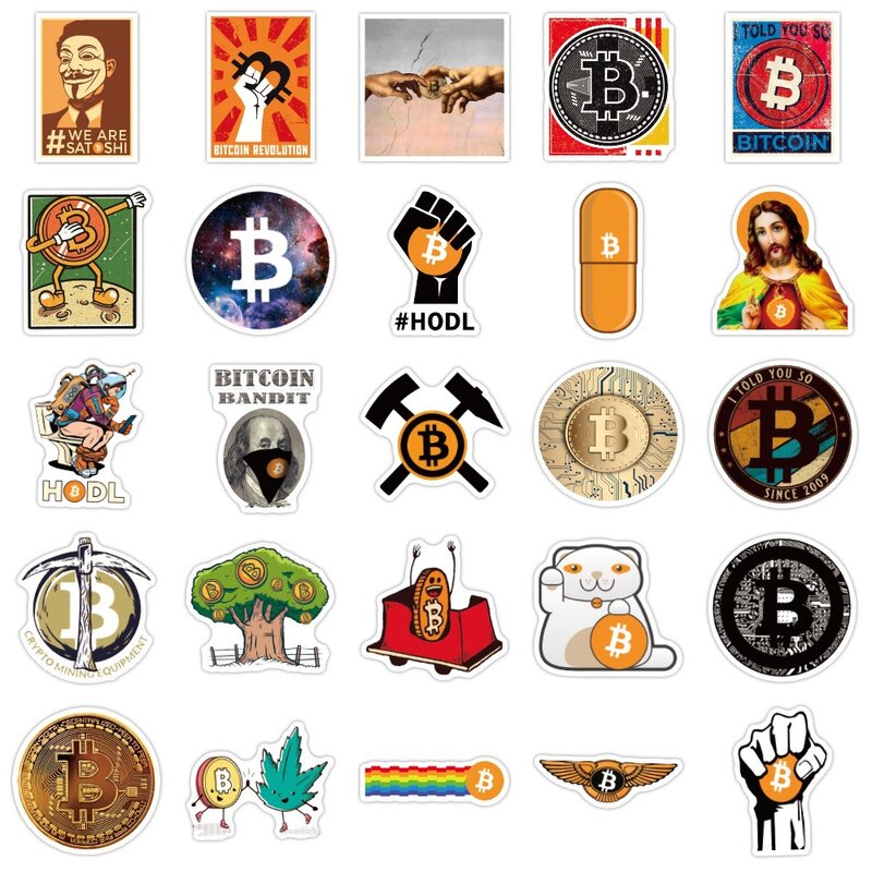 10/30/50 sztuk/zestaw kryptowaluta Bitcoin BTC Cartoon naklejki dla dzieci Diy Skateboard Laptop kask walizki przypadku telefonu Mexid