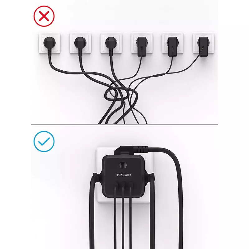 TESSAN EU Plug Power Streifen mit Schalter Auf/Off 3 AC Outlets 3 USB Lade Ports 5V 2,4 EINE Tragbare Multi Buchse Power Adapter