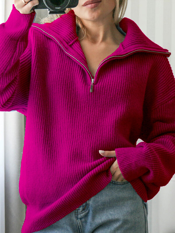 Women's Turtleneck Zippers Fashion Women Sweaters Solid Green Blue Pullover Long Sleeve Casual Knitted Sweater Woman Winter 2022