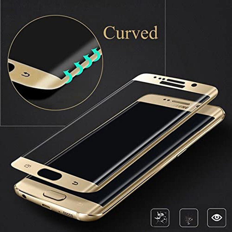 1/4 Buah Kaca Tempered Cover Penuh 3D untuk Samsung S7 Edge Kaca Pelindung Layar Emas