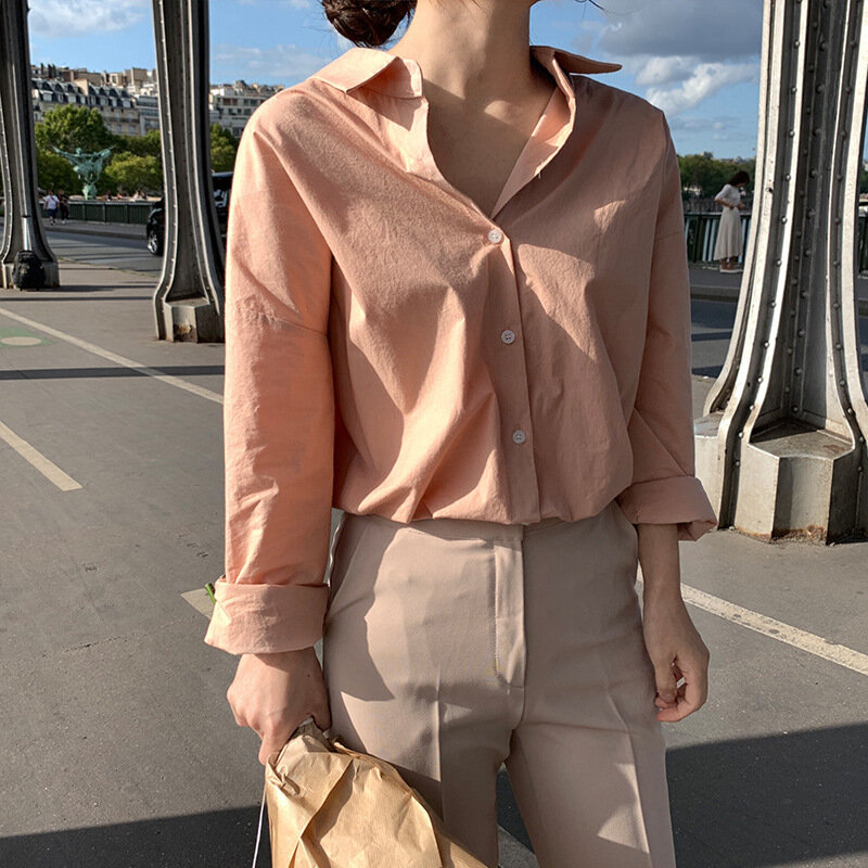 Camisa de manga larga de una pieza para mujer, ropa Kawaii de moda, blusa rosa con lazo, Top elegante de oficina, novedad de verano 2022
