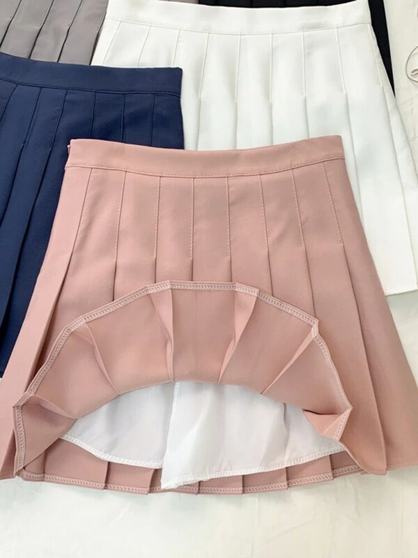 Mulher plissado mini saias preppy estilo cintura alta verão coreano moda branco y2k skort roupas saia preta cosplay 2022 rosa