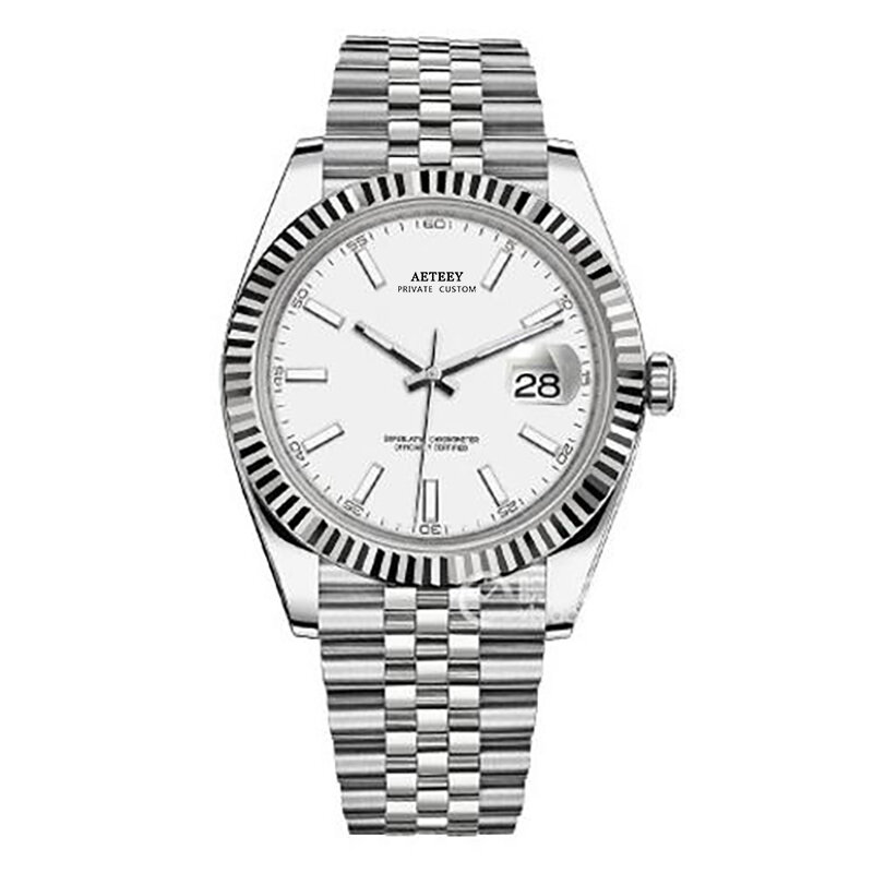 Reloj de pulsera de acero inoxidable para hombre, accesorio masculino resistente al agua con movimiento mecánico automático, cristal de zafiro, 41mm