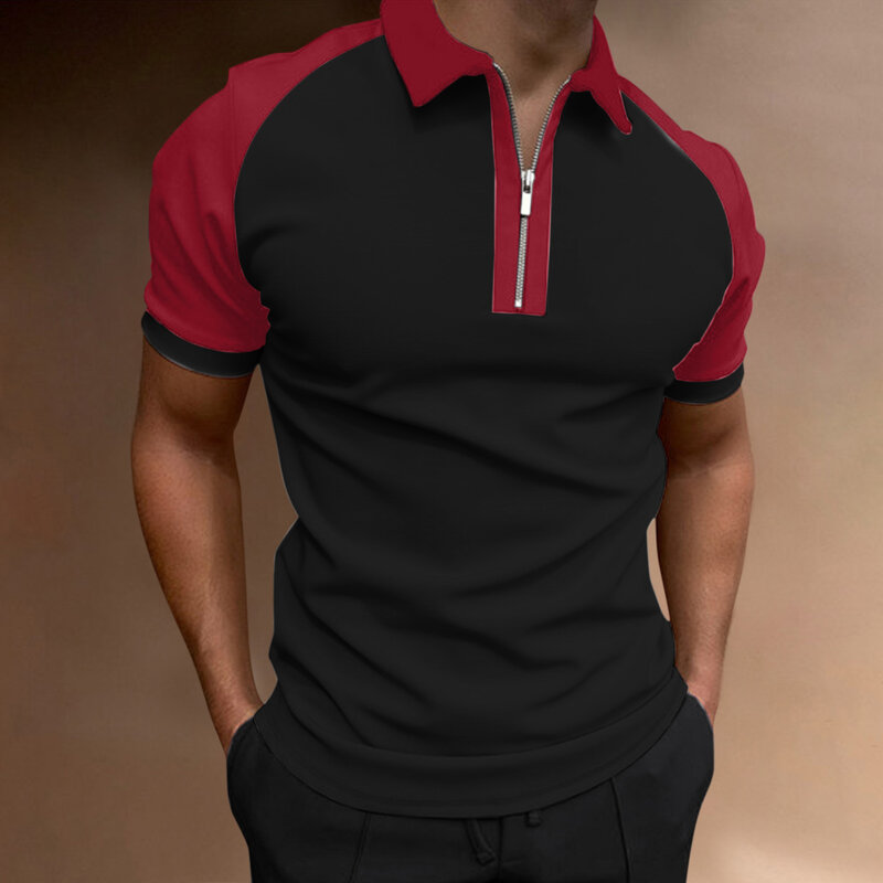 2022men'sポロシャツ夏カジュアルスリムフィットポロファッションパッチワーク服男性ジッパーターンダウン襟tシャツtシャツトップス