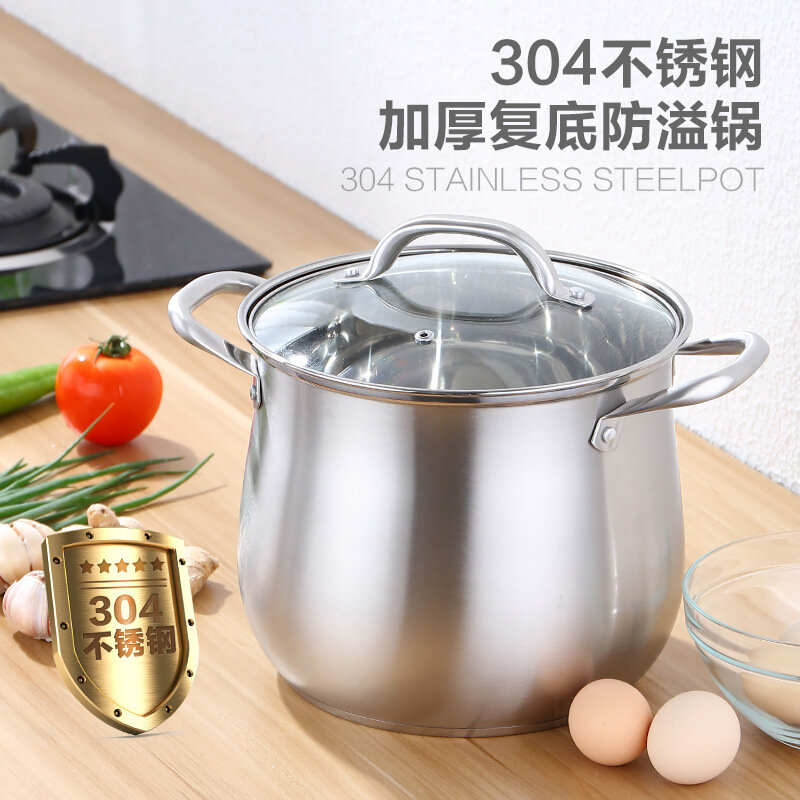 Household 304 Stainless Steel Soup Pot, Extra-high with Double Bottom and Thick Stew Pot Cookware  Kitchen Pots Hot Pot