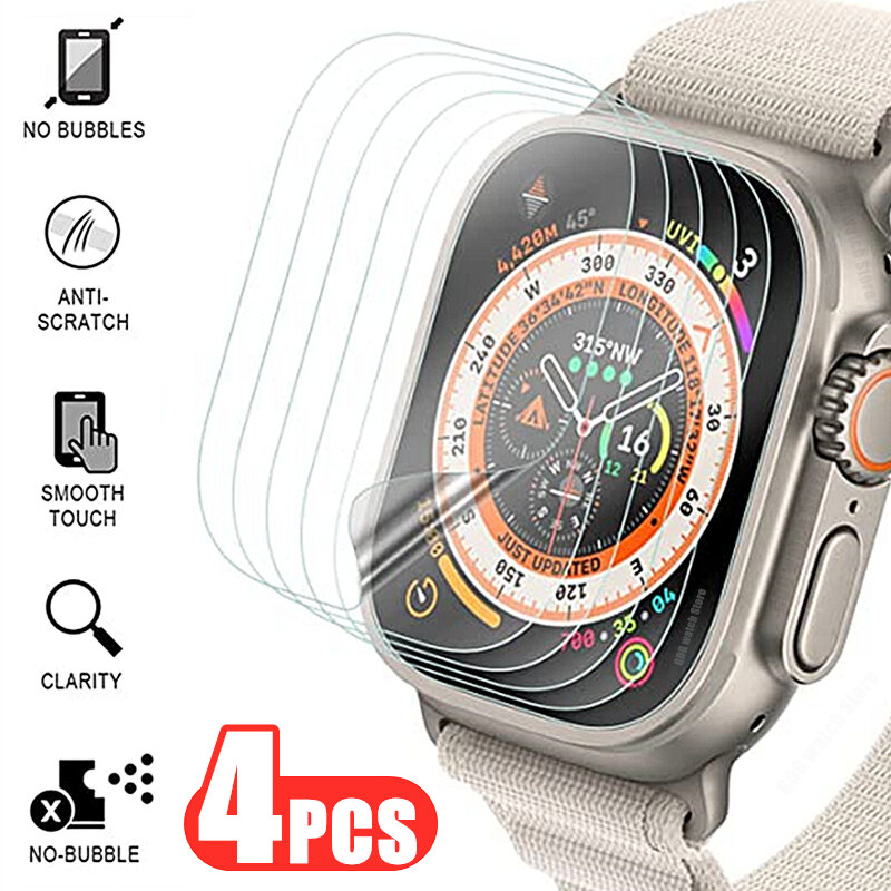 Película de hidrogel para Apple Watch, protectores de pantalla para Series de relojes, 49mm, 38mm, 42mm, 45mm, 41mm, 40mm, 44mm, 4 unidades