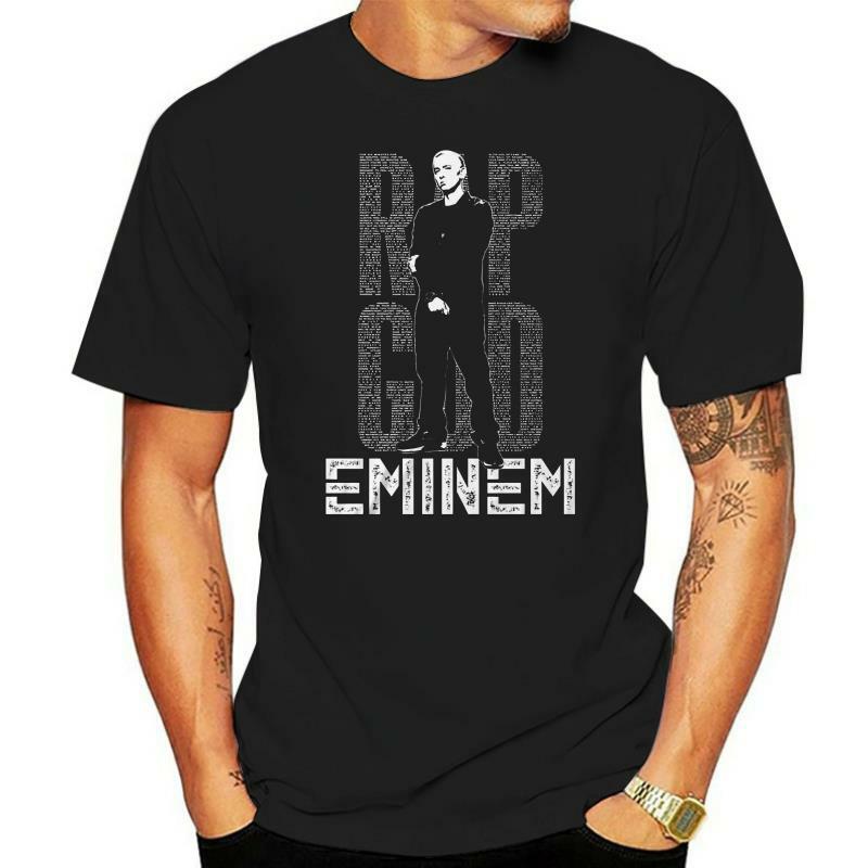 Camisa de algodão natural do sexo masculino t camisa superior t mais tamanho rapgod do fã do rapper do hip hop eminem feito à mão camiseta em torno do pescoço