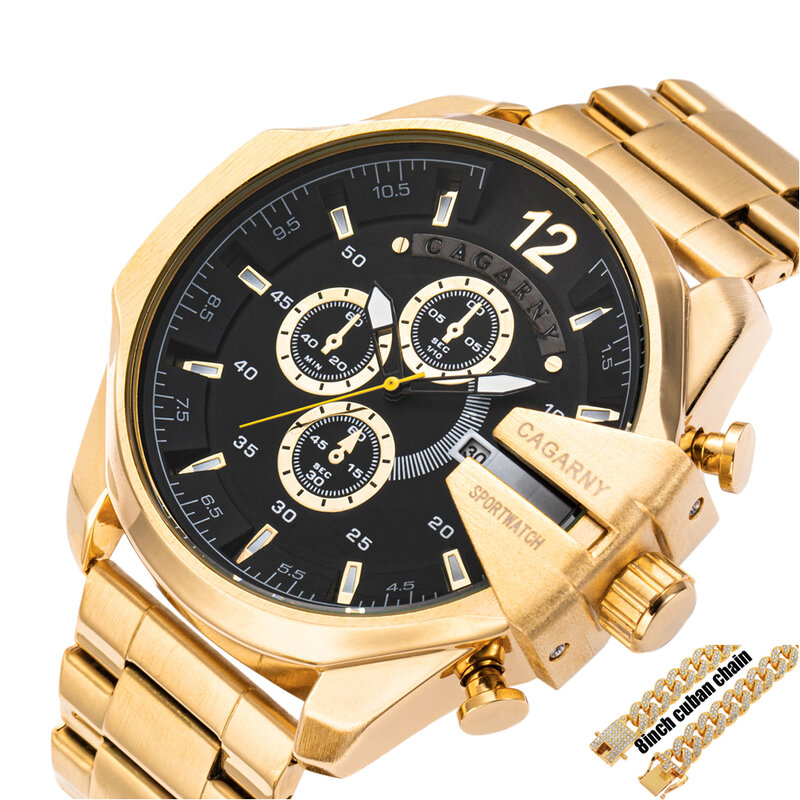 Дропшиппинг крутые часы для мужчин Miami кубинская цепочка кристалл браслет набор Модные кварцевые мужские часы золото Сталь Relogio Masculino