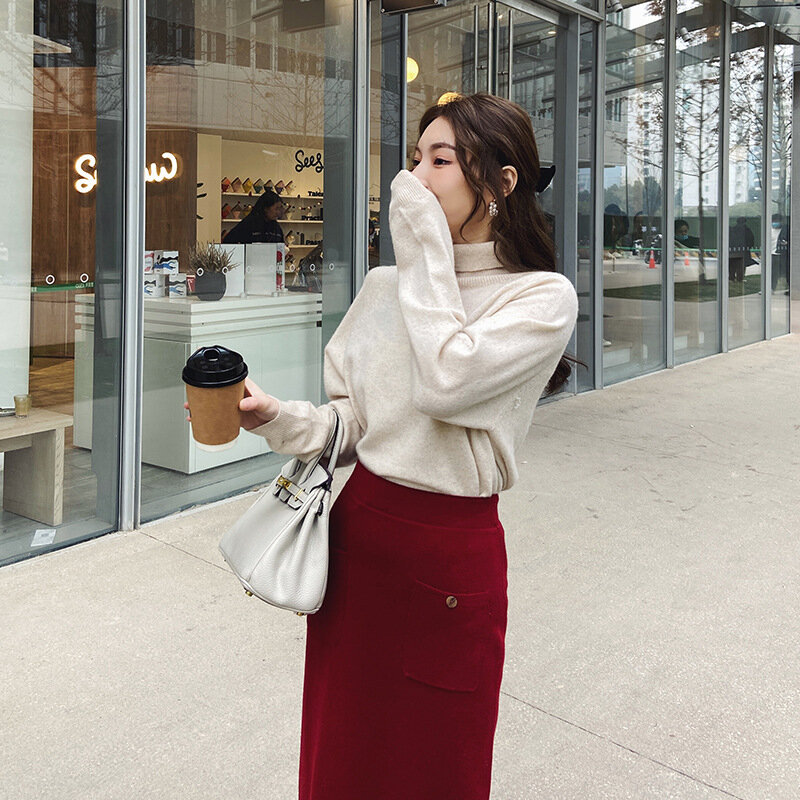 女性のハイカラーニットセーター,冬のファッションアイテム,韓国の春のセーター,2022