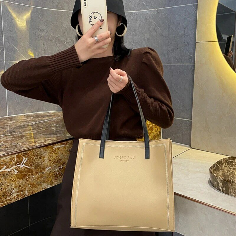 Grande capacità Tote Bag moda donna borse bianco/nero/kaki/marrone borse a tracolla in pelle PU Design di marca borsa quadrata per donna