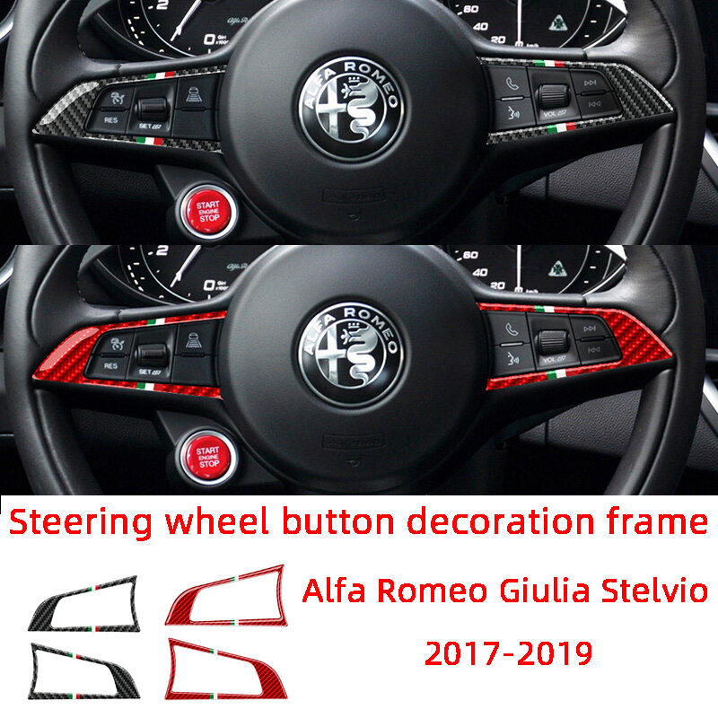 Steering Wheel Button Decoration Frame Carbon Fiber Car Stickers For Alfa Romeo Giulia Stelvio 2017-2019 Interior Accessories